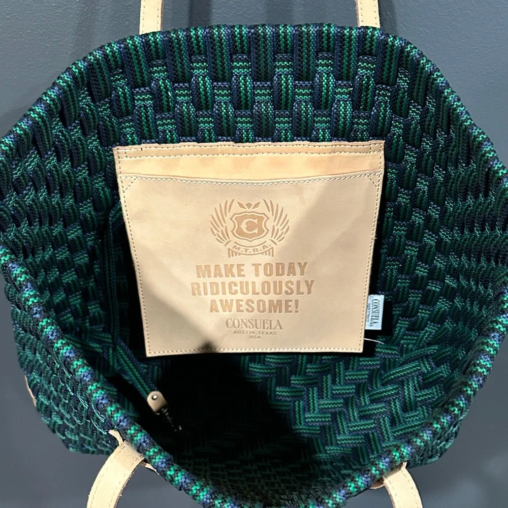 Consuela Green Woven Tote with Tan Straps